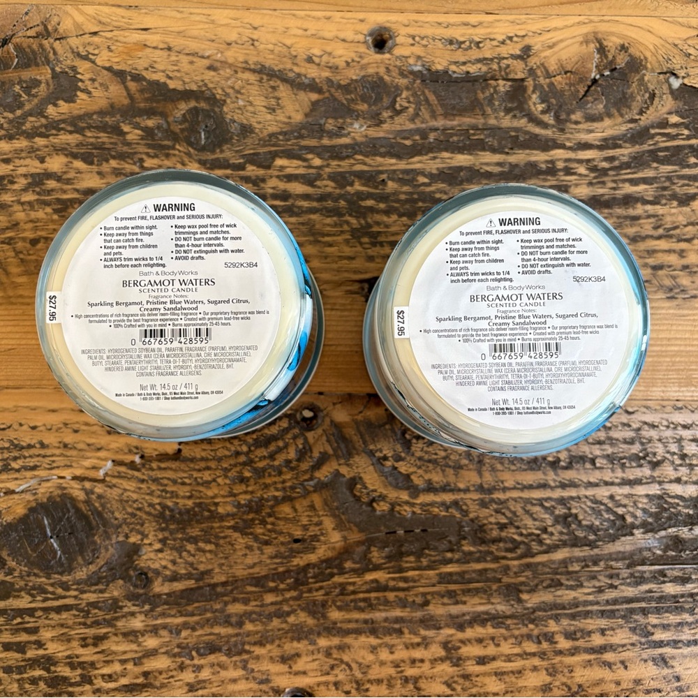 Bath & Body Works Bergamot Waters 3 Wick Candle - lot of 2 - Picture 5 of 5